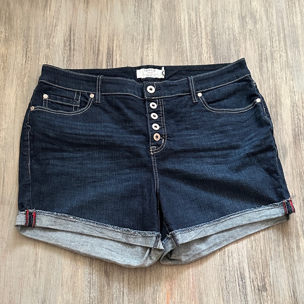 Torrid Dark Blue Jean Shorts Button Up